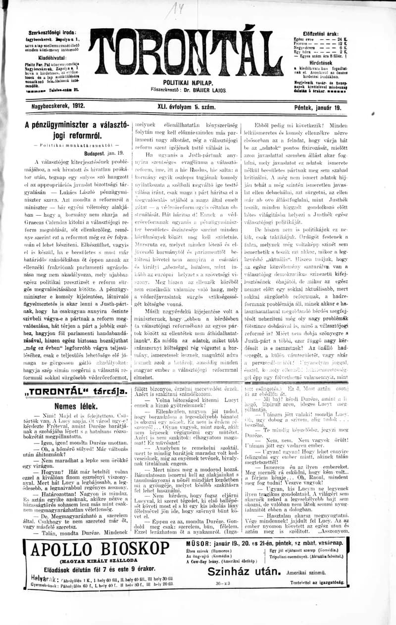 Torontál, 41. évf. 1912. január 19. 15. sz.