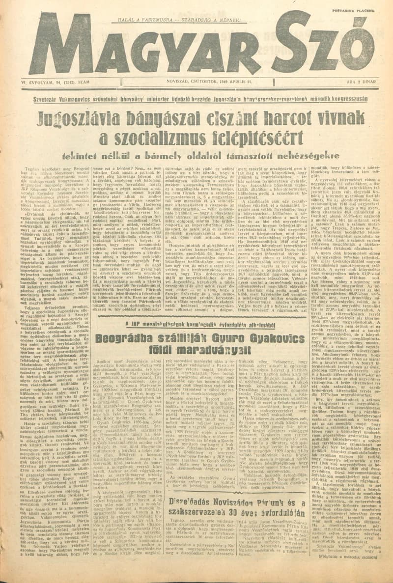 Magyar Szó, 6. évf. 1949. április 21. 94. sz. 1–4. oldal