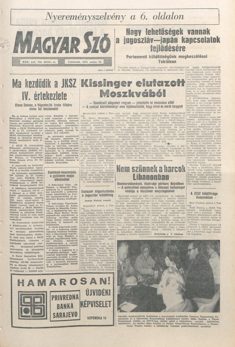 Magyar Szó, 30. évf. 1973. május 10. 126. sz. 1–20. oldal