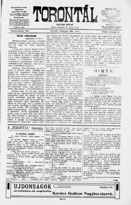 Torontál, 34. évf. 1905. november 21. 266. sz.
