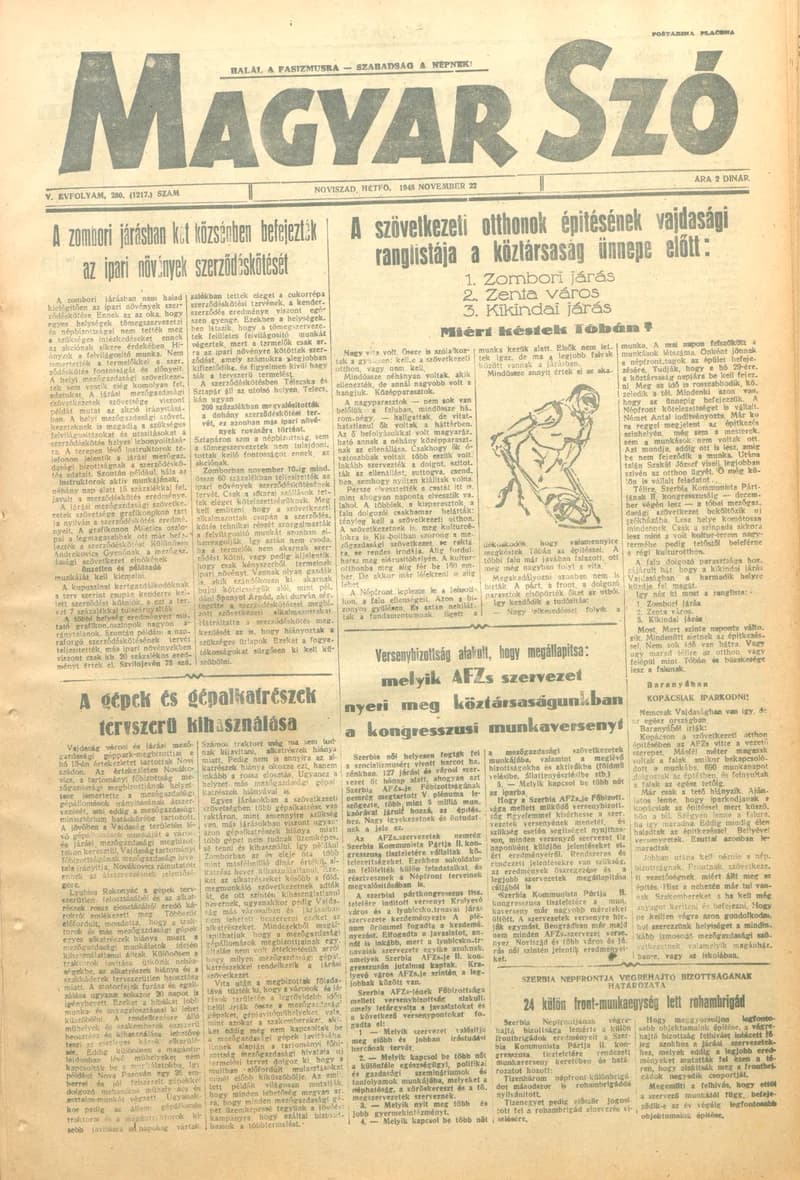 Magyar Szó, 5. évf. 1948. november 22. 280. sz. 1–4. oldal