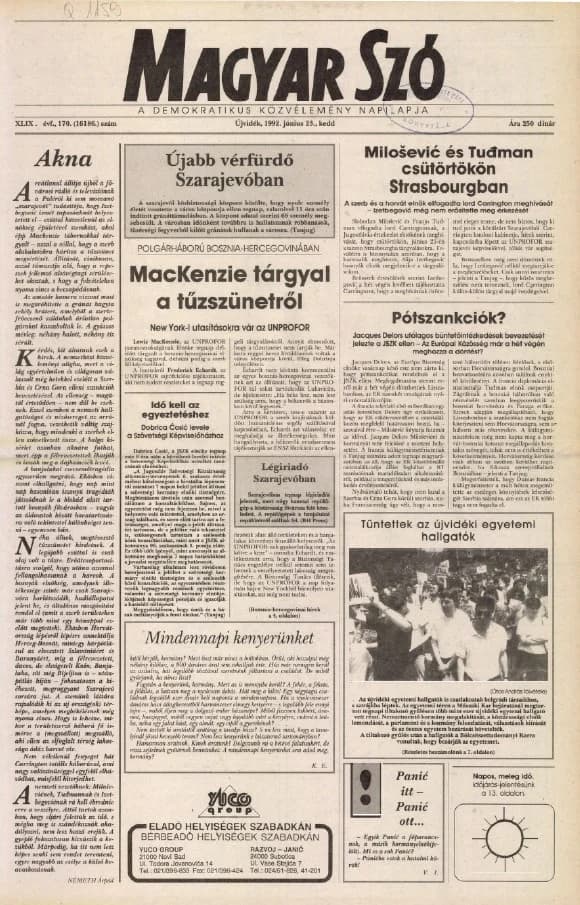 Magyar Szó, 49. évf. 1992. június 23. 170. sz. 1–16. oldal
