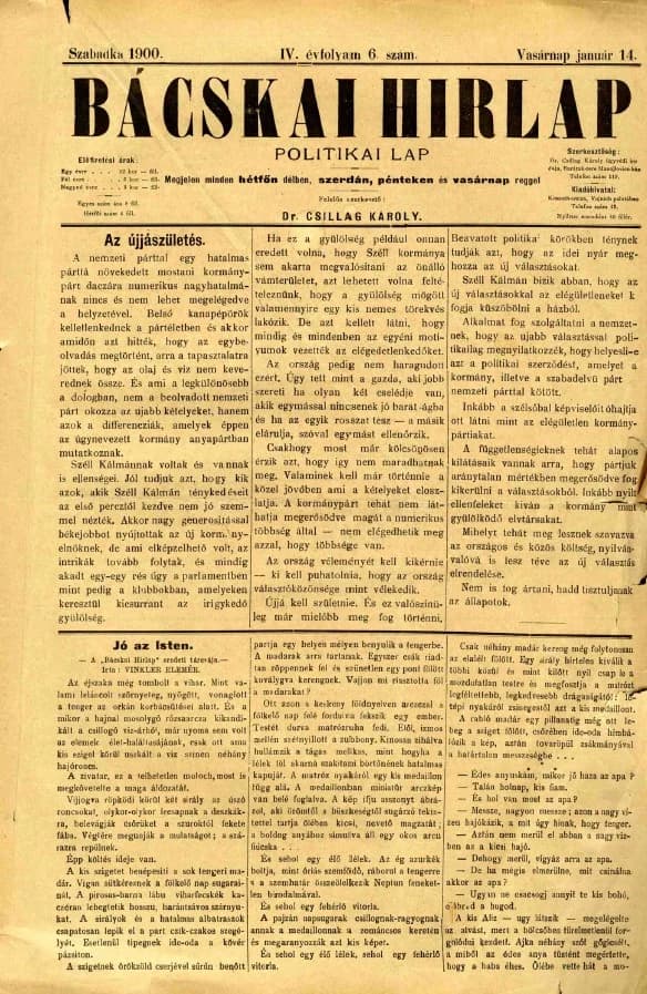Bácskai Hirlap, 4. évf. 1900. január 14. 6. sz.