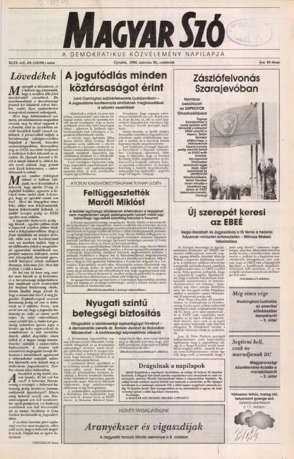 Magyar Szó, 49. évf. 1992. március 26. 84. sz. 1–16. oldal