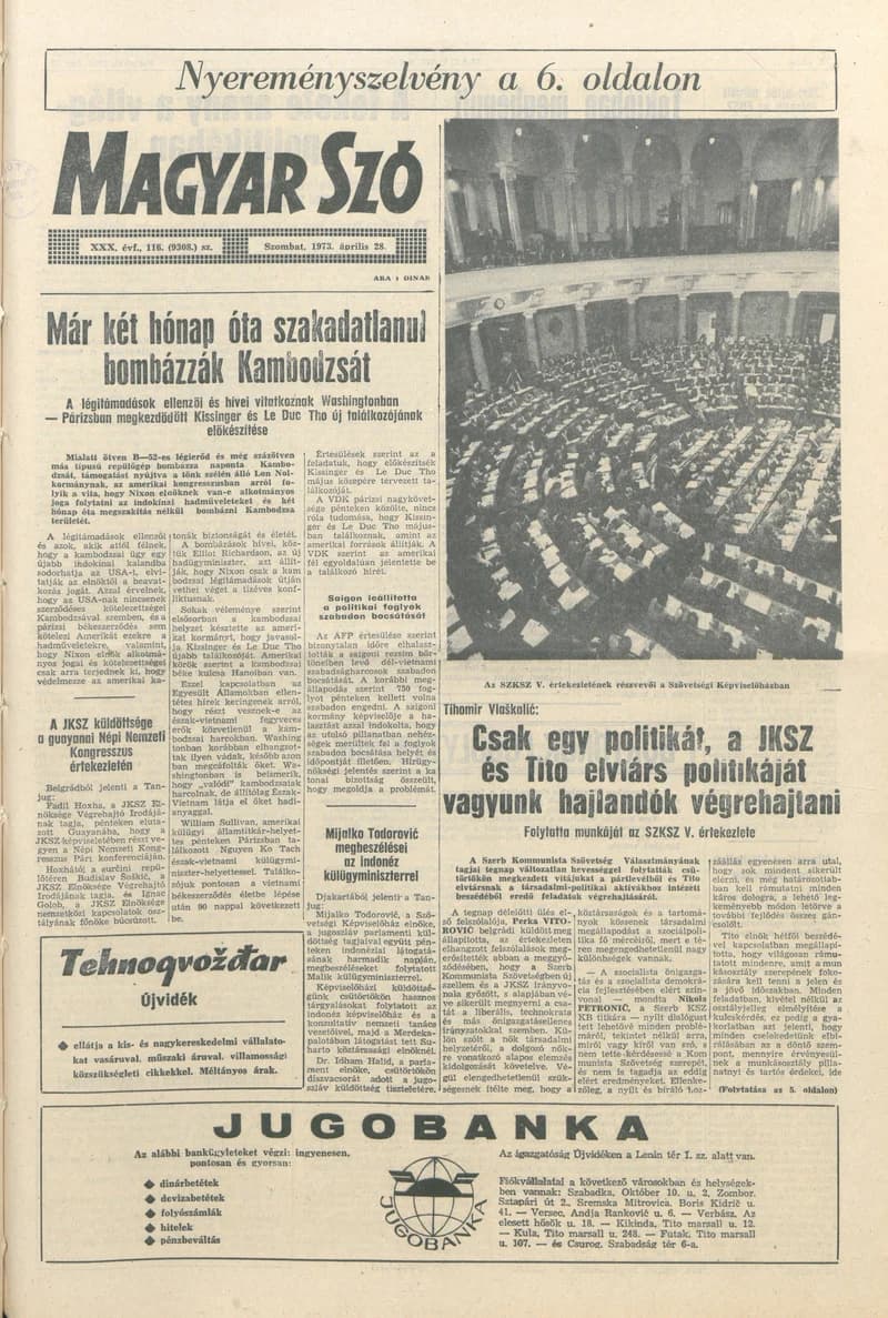 Magyar Szó, 30. évf. 1973. április 28. 116. sz. 1–20. oldal