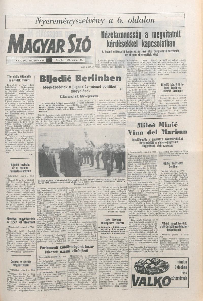 Magyar Szó, 30. évf. 1973. május 16. 132. sz. 1–20. oldal