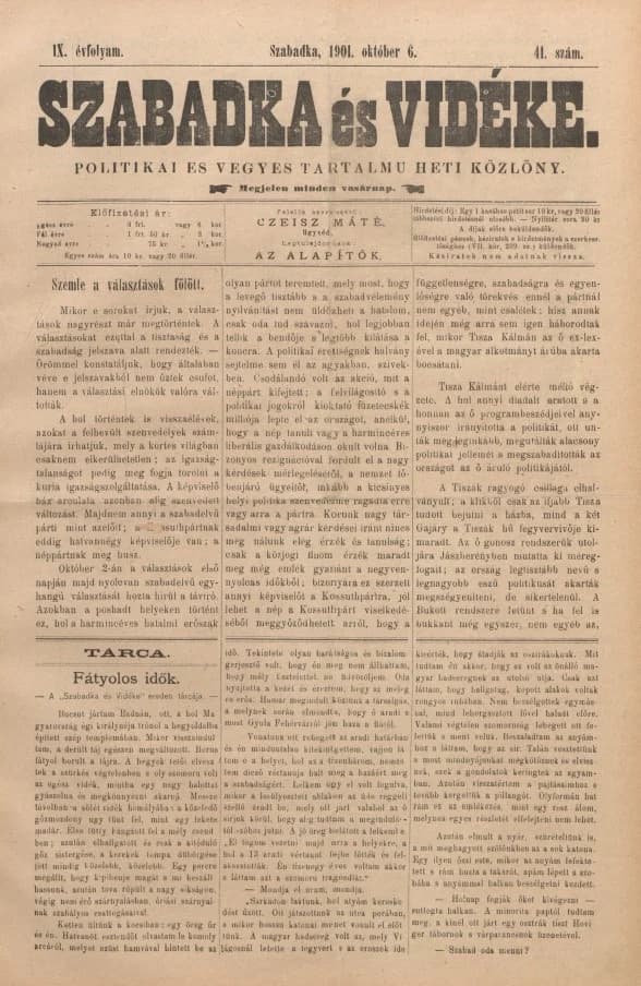 Szabadka és vidéke II, 9. évf. 1901. október 6. 41. sz.