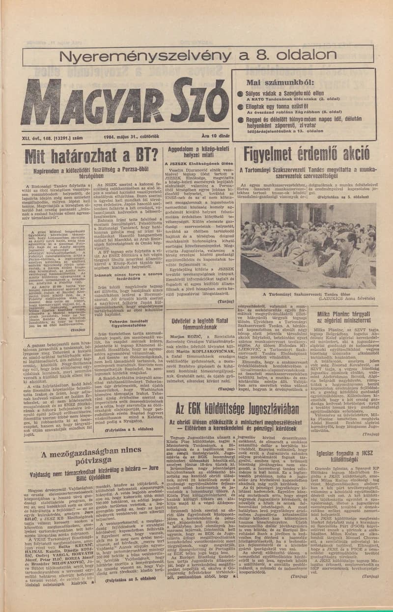 Magyar Szó, 41. évf. 1984. május 31. 148. sz. 1–20. oldal