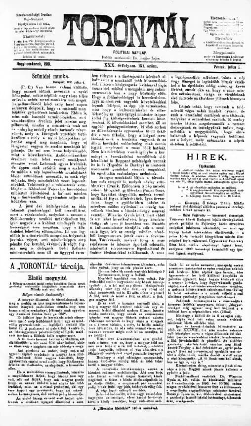 Torontál, 30. évf. 1901. július 5. 151. sz.