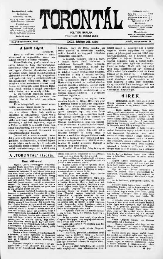 Torontál, 39. évf. 1910. november 21. 265. sz.