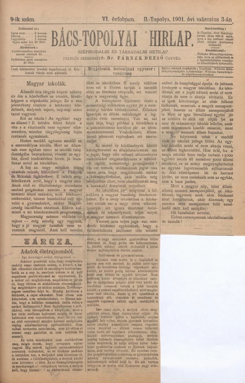 Bács-Topolyai Hirlap, 6. évf. 1901. március 3. 9. sz.