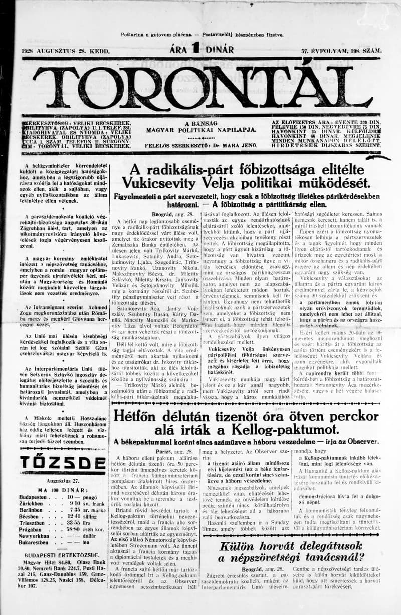 Torontál, 57. évf. 1928. augusztus 28. 198. sz.