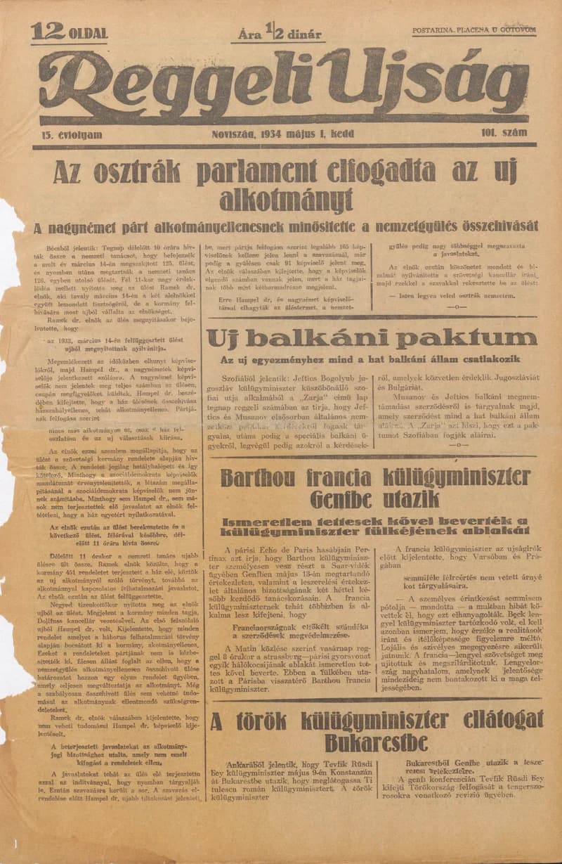 Reggeli Újság, 15. évf. 1934. május 1. 101. sz.