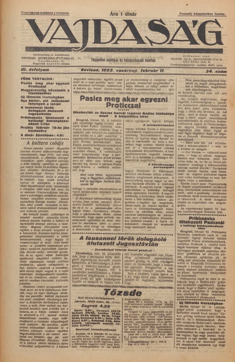 Vajdaság, 3. évf. 1923. február 11. 34. sz.