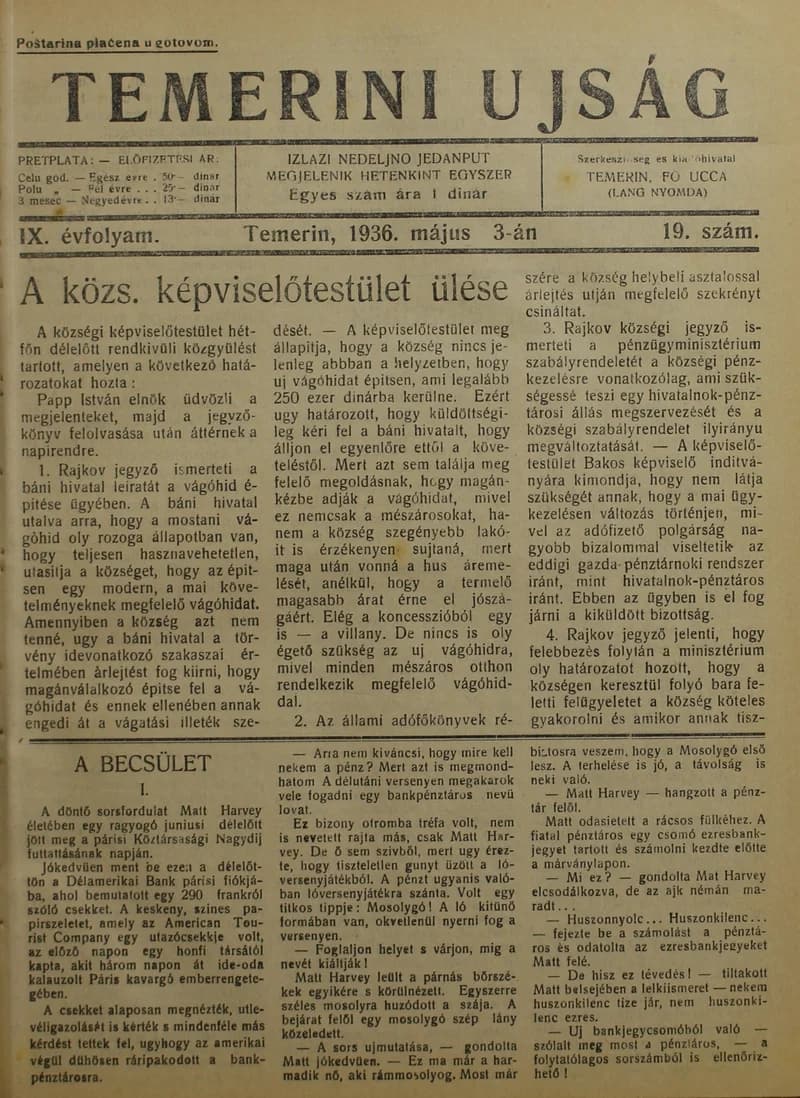 Temerini Újság 1928-1944, 9. évf. 1936. május 3. 19. sz.