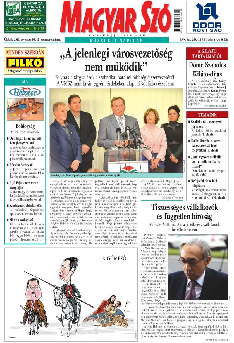 Magyar Szó, 70. évf. 2013. november 16. – 17. 268. sz. 1–44. oldal