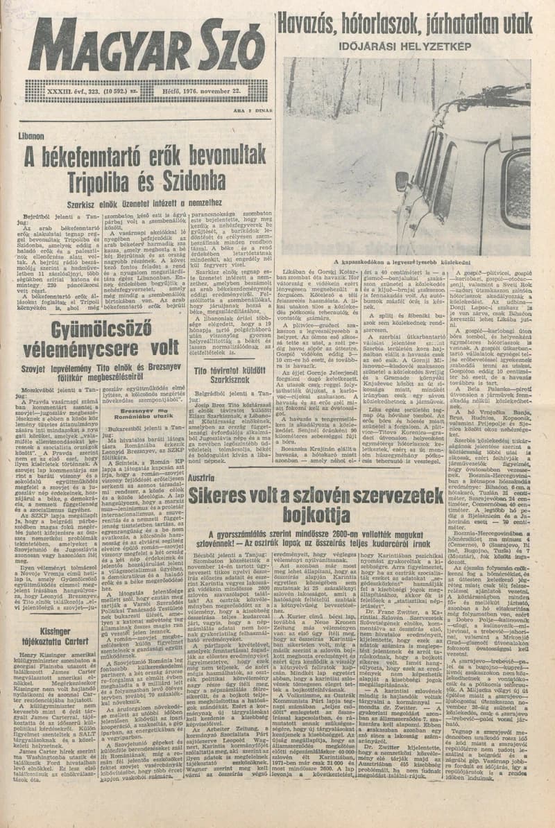 Magyar Szó, 33. évf. 1976. november 22. 323. sz. 1–8. oldal