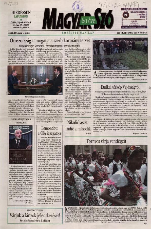 Magyar Szó, 61. évf. 2004. június 4. 129. sz. 1–20. oldal