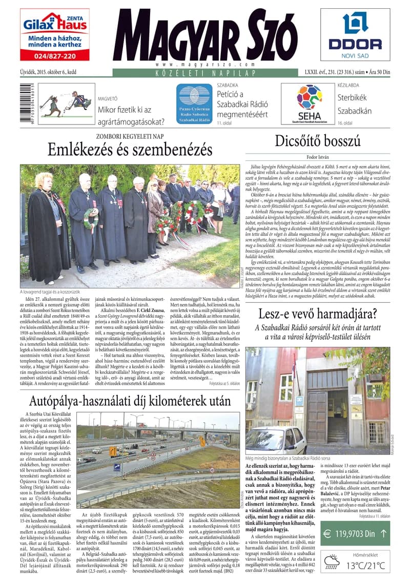 Magyar Szó, 72. évf. 2015. október 6. 231. sz. 1–20. oldal