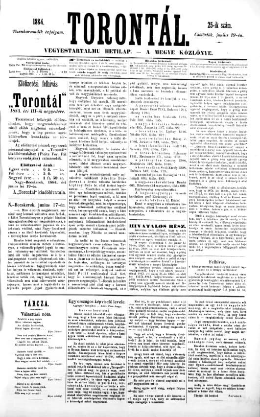 Torontál, 13. évf. 1884. június 19. 25. sz.