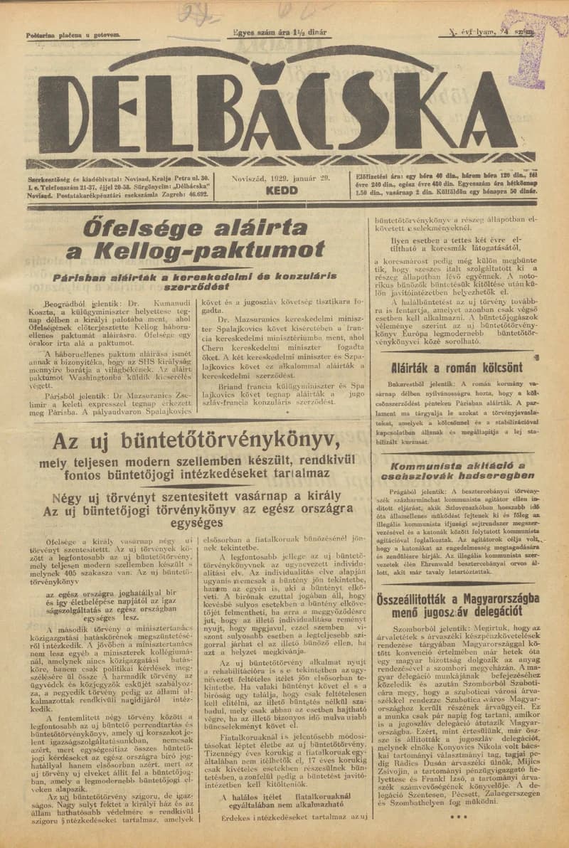 Délbácska, 10. évf. 1929. január 29. 24. sz.