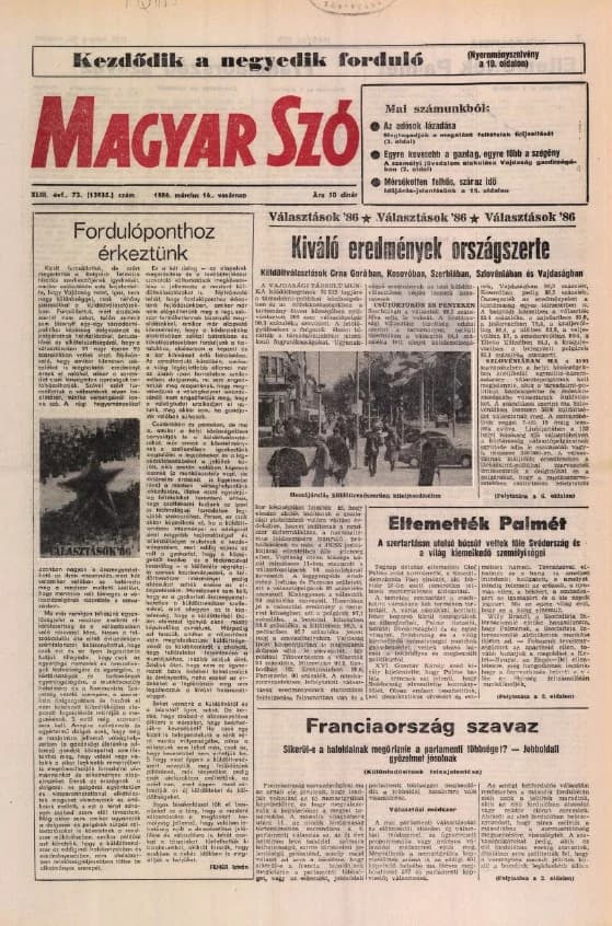 Magyar Szó, 43. évf. 1986. március 16. 73. sz. 1–28. oldal