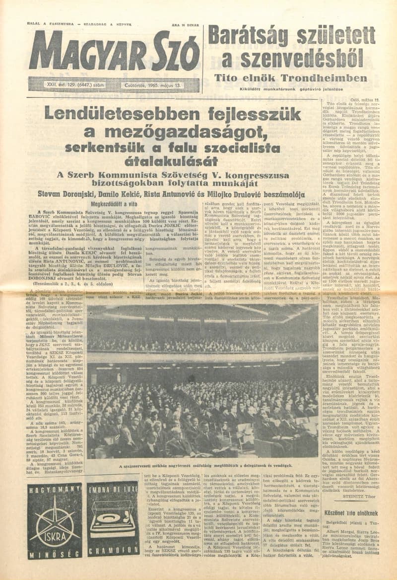 Magyar Szó, 22. évf. 1965. május 13. 129. sz. 1–16. oldal