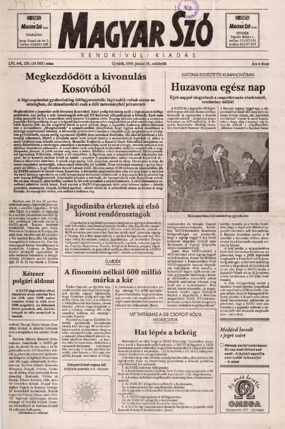 Magyar Szó, 56. évf. 1999. június 10. 125. sz. 1–8. oldal