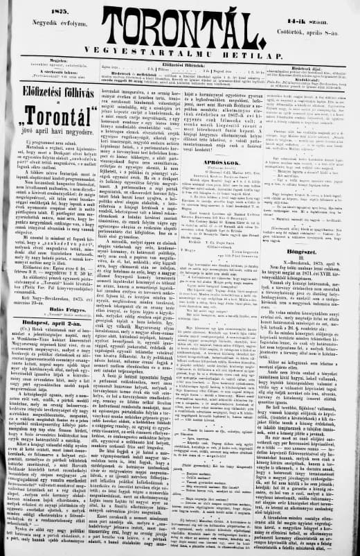 Torontál, 4. évf. 1875. április 8. 14. sz.