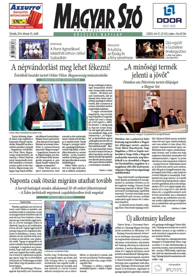 Magyar Szó, 73. évf. 2016. február 29. 47. sz. 1–20. oldal