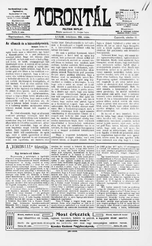 Torontál, 33. évf. 1904. október 13. 234. sz.
