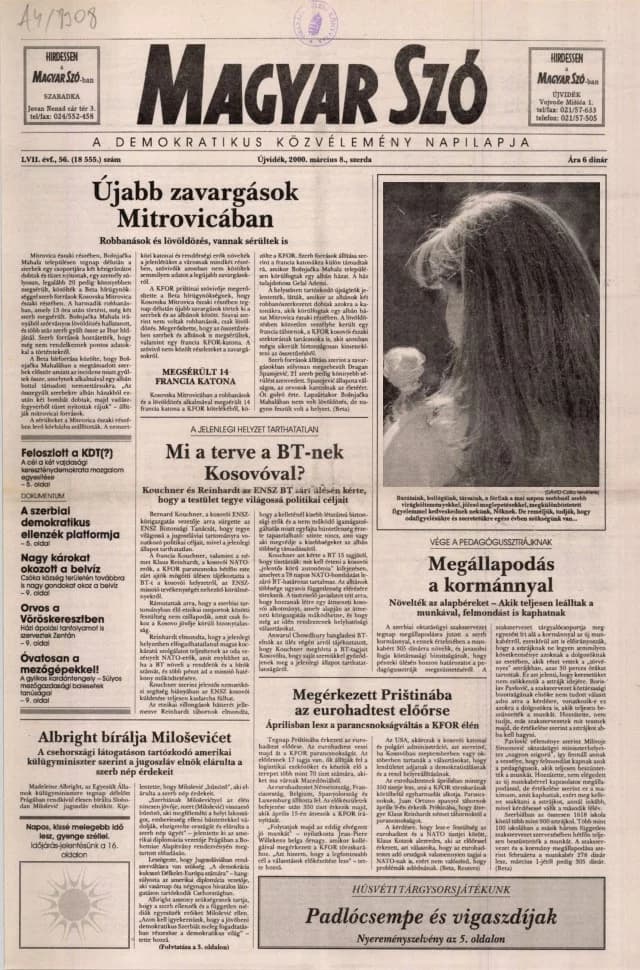 Magyar Szó, 57. évf. 2000. március 8. 56. sz. 1–16. oldal