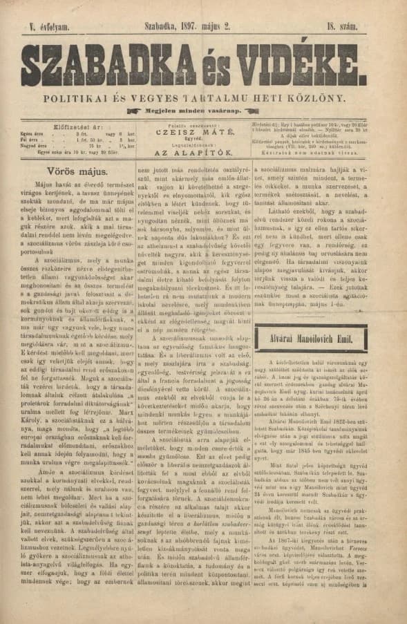 Szabadka és vidéke II, 5. évf. 1897. május 2. 18. sz.
