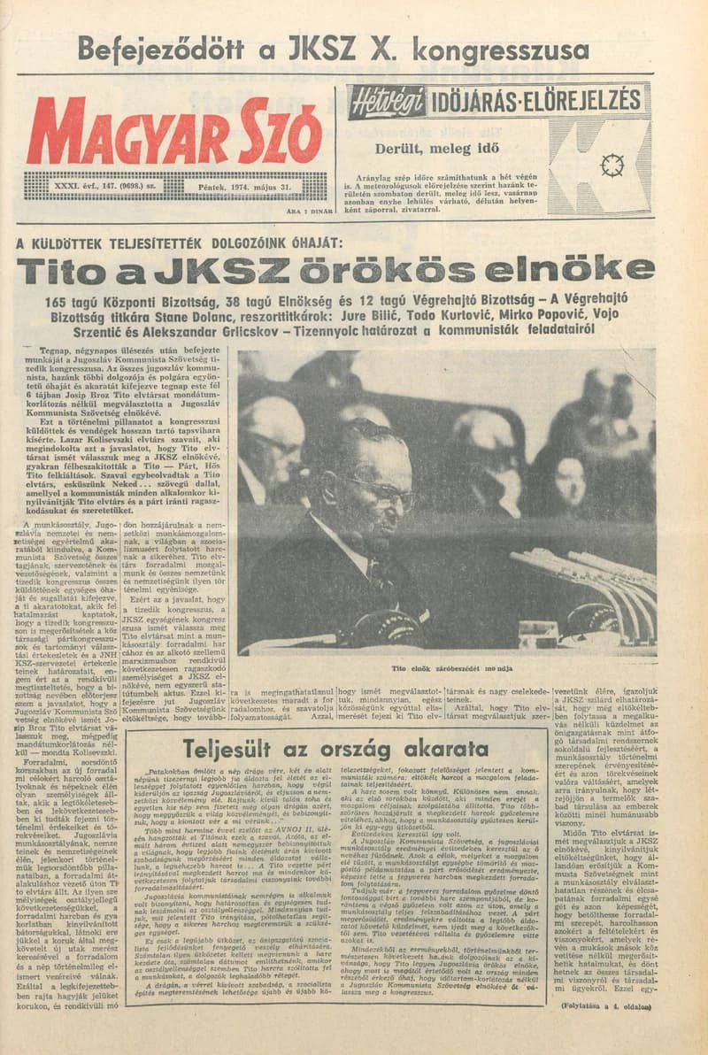 Magyar Szó, 31. évf. 1974. május 31. 147. sz. 1–28. oldal