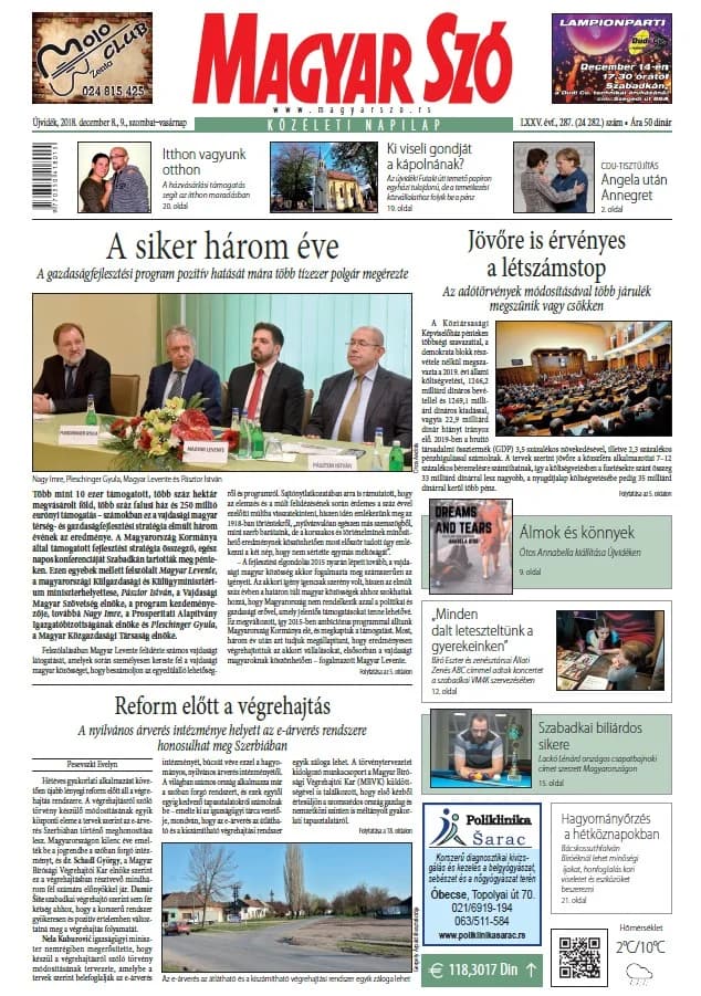Magyar Szó, 75. évf. 2018. december 8. – 9. 287. sz. 1–42. oldal