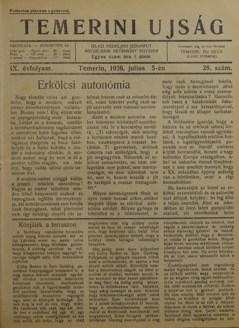 Temerini Újság 1928-1944, 9. évf. 1936. július 5. 28. sz.
