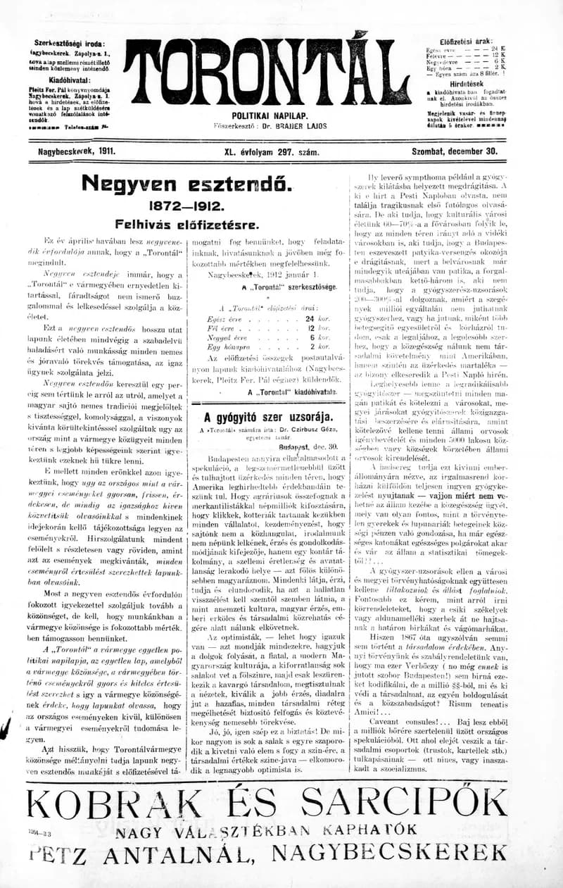 Torontál, 40. évf. 1911. december 30. 297. sz.