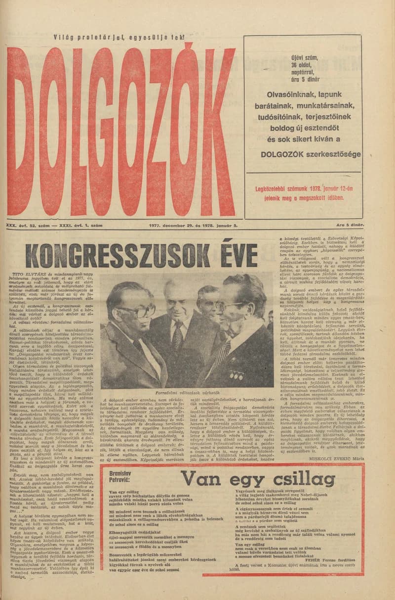 Dolgozók, 31. évf. 1977. december 29. – 1978. január 5. 52. sz.