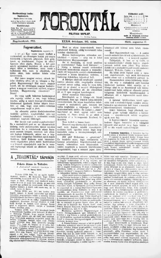 Torontál, 32. évf. 1903. augusztus 17. 185. sz.