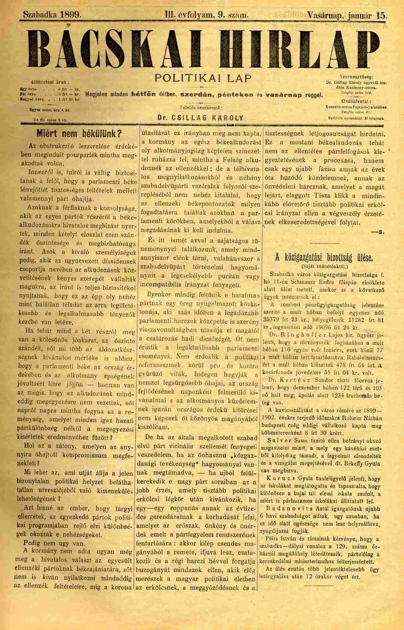 Bácskai Hirlap, 3. évf. 1899. január 15. 9. sz.