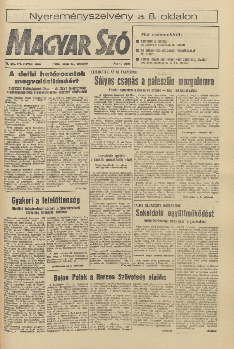 Magyar Szó, 40. évf. 1983. június 23. 170. sz. 1–24. oldal