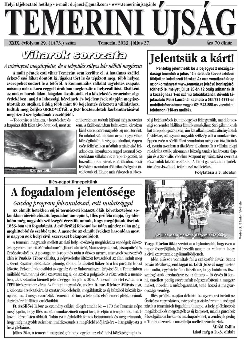 Temerini Újság, 29. évf. 2023. július 27. 29. sz.