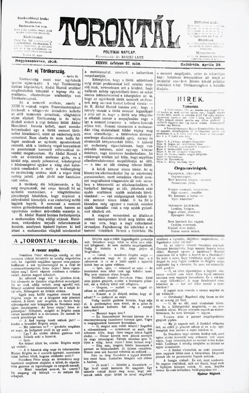 Torontál, 38. évf. 1909. április 29. 97. sz.
