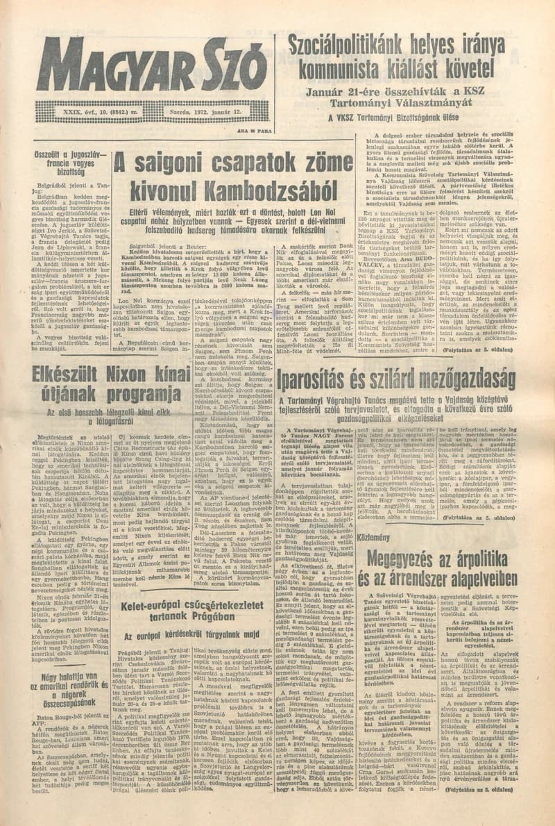 Magyar Szó, 29. évf. 1972. január 12. 10. sz. 1–16. oldal