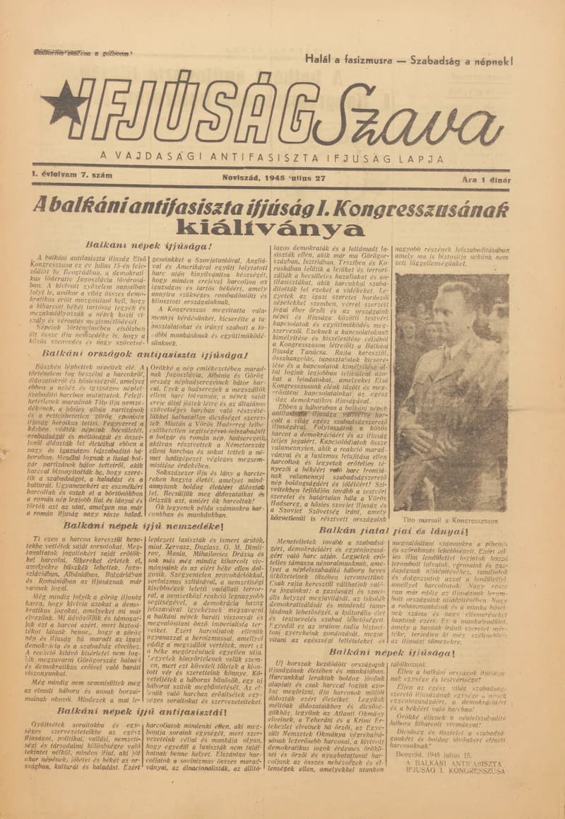 Ifjúság Szava, 1. évf. 1945. július 27. 7. sz.
