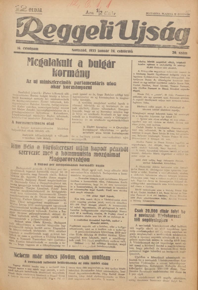 Reggeli Újság, 16. évf. 1935. január 24. 20. sz.