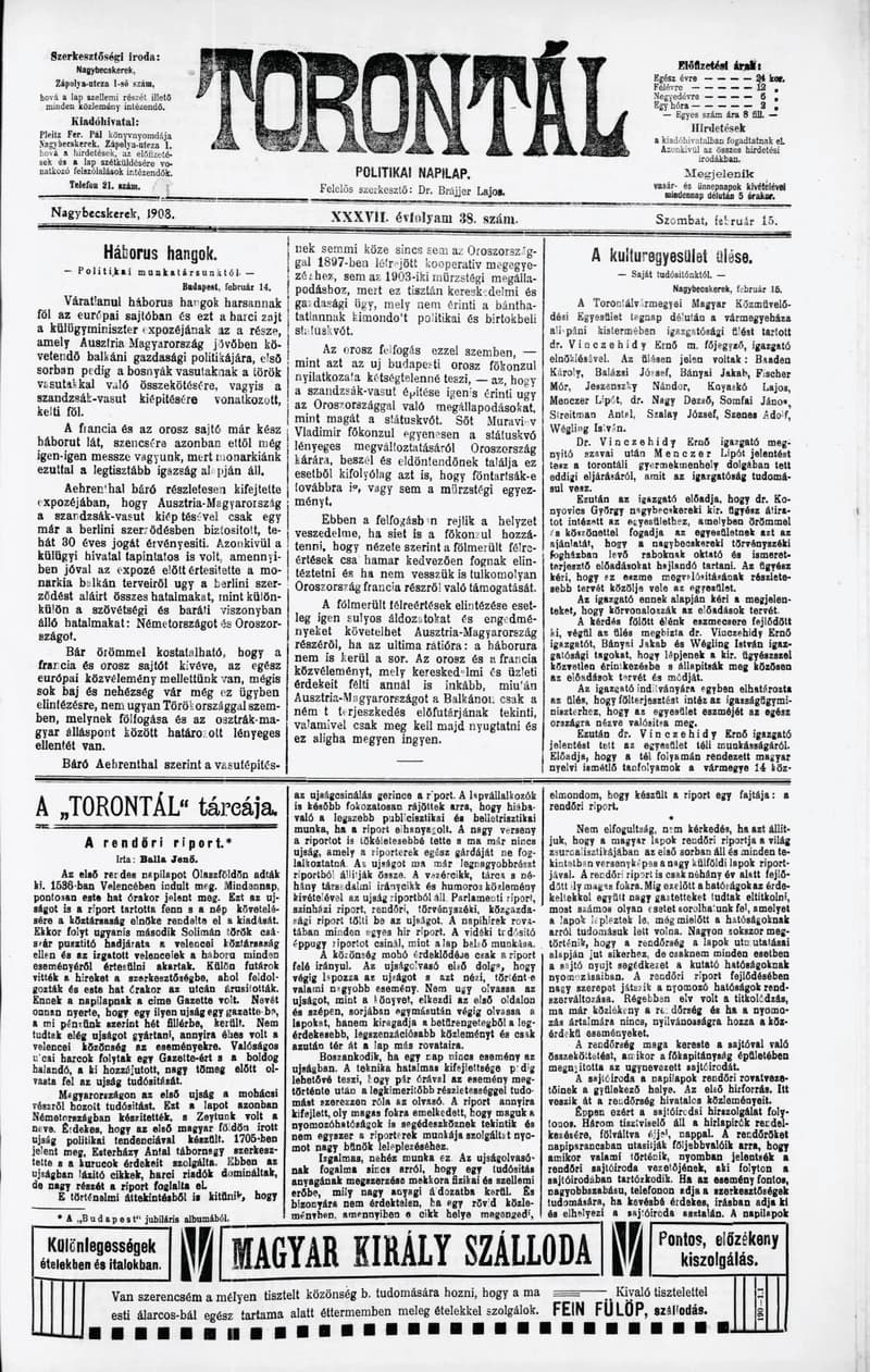 Torontál, 37. évf. 1908. február 15. 38. sz.