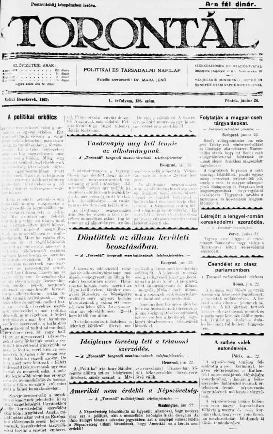 Torontál, 50. évf. 1921. június 24. 136. sz.