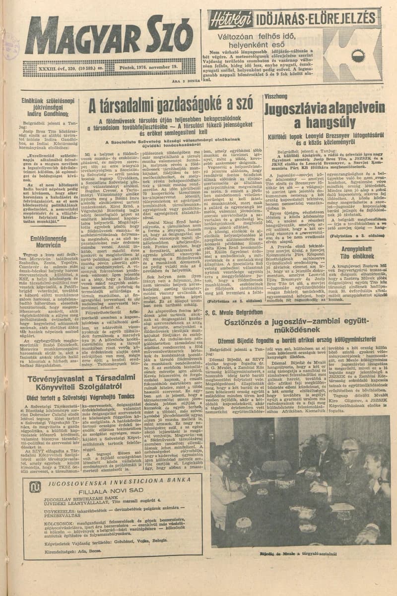 Magyar Szó, 33. évf. 1976. november 19. 320. sz. 1–16. oldal