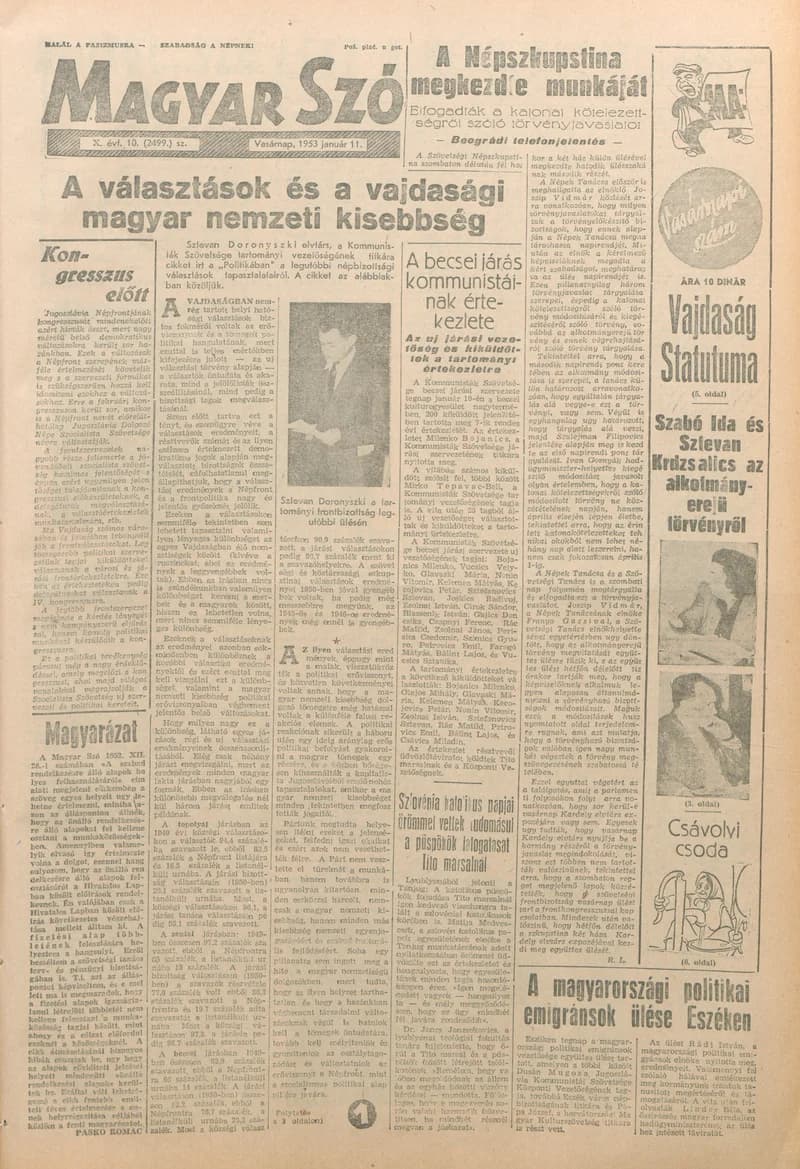 Magyar Szó, 10. évf. 1953. január 11. 10. sz. 1–12. oldal